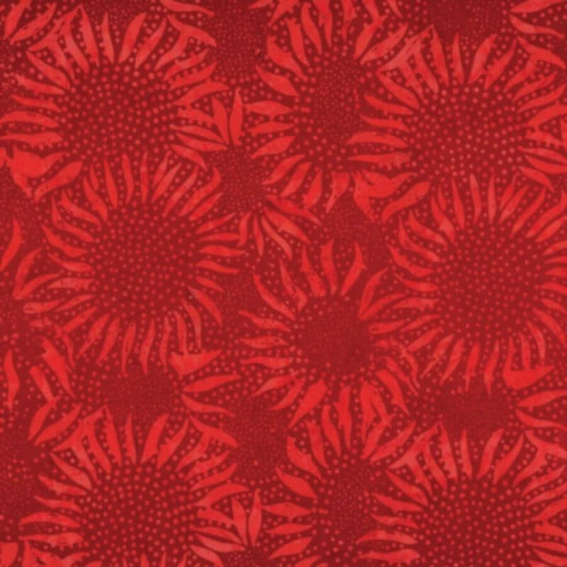  Tissu  batik  tournesols rouge  cerise