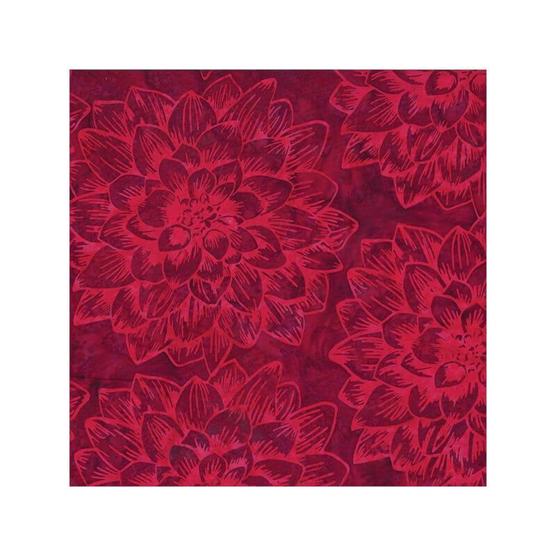  Tissu  batik  grands dahlias rouge  velours