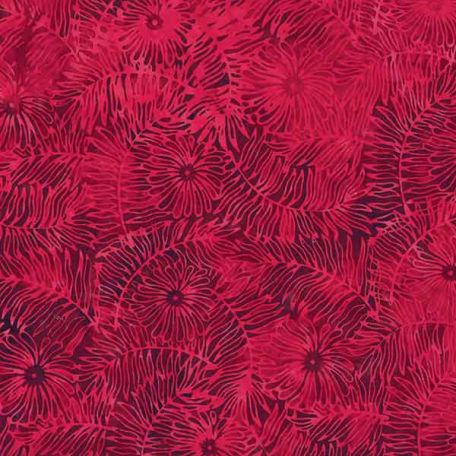  Tissu  batik  foug res fleuries rouge  velours