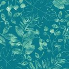 Tissu patchwork bleu canard herbier de feuilles