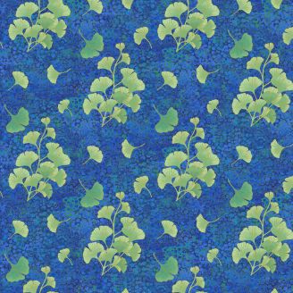 Tissu patchwork bleu foncé branches de gingko - Gingko Garden