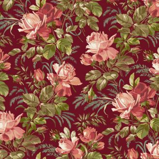 Tissu patchwork bordeaux grandes roses - Joy d'Edyta Sitar