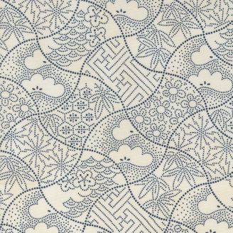 Tissu patchwork écru multiples motifs shibori bleus - Indigo Blooming de Debbie Maddy