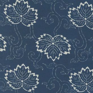 Tissu patchwork bleu grandes feuilles écrues - Indigo Blooming de Debbie Maddy
