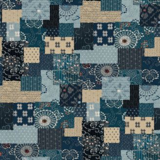 Tissu patchwork bleu et écru effet patchwork - Indigo Blooming de Debbie Maddy
