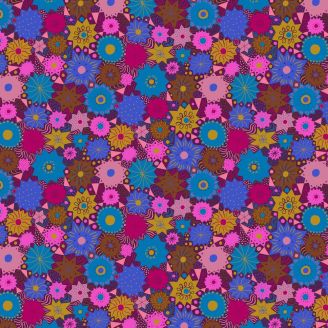 Tissu patchwork brassée de fleurs roses et bleues - Bloomology de Monika Forsberg