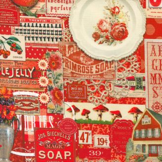 Tissu patchwork collage vintage rouge - Curated in Color de Cathe Holden