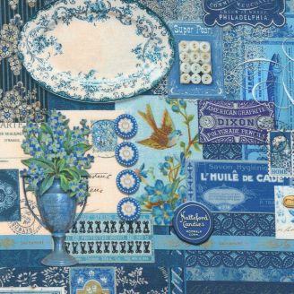 Tissu patchwork collage vinatge bleu - Curated in Color de Cathe Holden