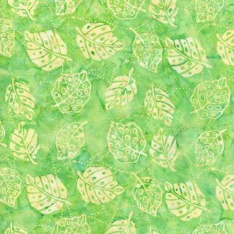 Tissu batik vert lime feuilles à trous