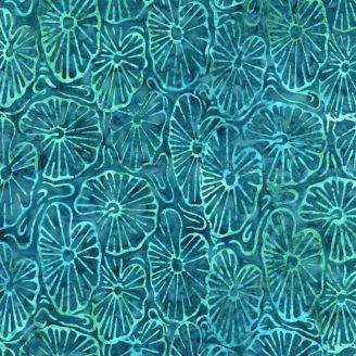 Tissu batik bleu pétrole feuilles de lotus