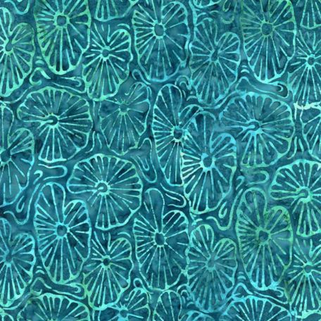 Tissu batik bleu pétrole feuilles de lotus