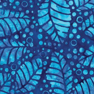 Tissu batik bleu feuilles turquoise