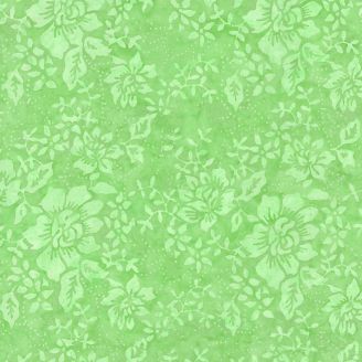 Tissu batik vert pomme fleurs d'été