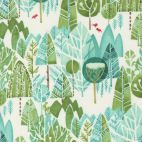 Tissu patchwork blanc arbres feuillus et persistants verts et turquoise - Winterly de Robin Pickens