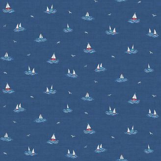 Tissu patchwork bleu petits voiliers - Nautical