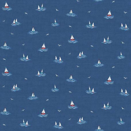 Tissu patchwork bleu petits voiliers - Nautical