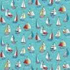 Tissu patchwork turquoise voiliers - Nautical