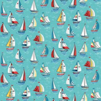 Tissu patchwork turquoise voiliers - Nautical