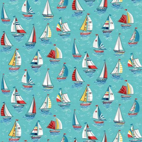 Tissu patchwork turquoise voiliers - Nautical