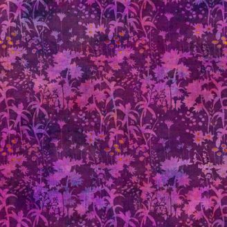 Tissu patchwork violet prune fleurs et plantes