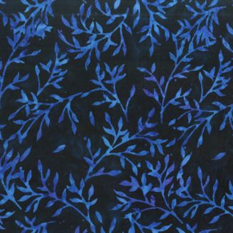 Tissu batik marine feuillage bleu