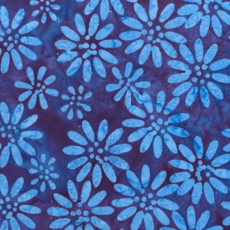 Tissu batik bleu échinacées ton sur ton