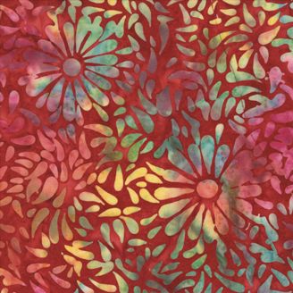 Tissu batik brique marguerite multicolore