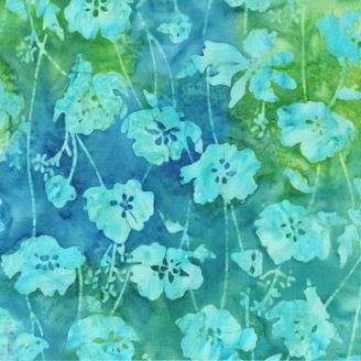 Tissu batik bleu vert fleurs
