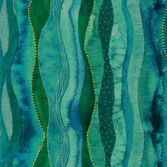 Tissu patchwork vert émeraude vagues - Ebb and Flow