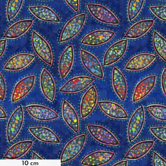 Tissu patchwork bleu grands pétales multicolores - Paper Trees de Sue Penn