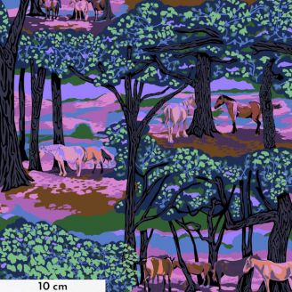 Tissu patchwork vert violet chevaux sous les arbres - Good Gracious de Anna Maria Horner