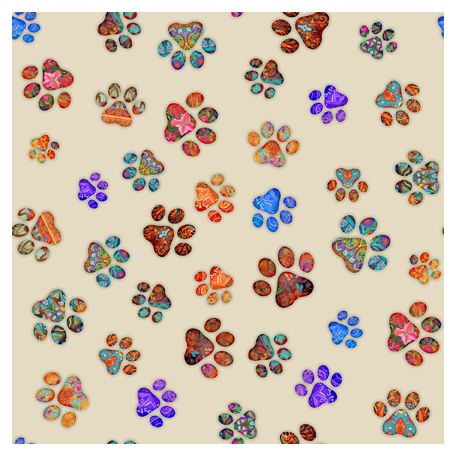 Tissu patchwork crème grandes pattes de chat multicolores - Quilt Room Kitties