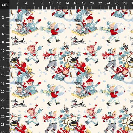 Tissu patchwork enfants jouant dans la neige - Winter in Snowtown