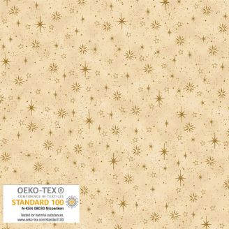 Tissu patchwork beige doré étoiles dorées - Frosty Snowflakes