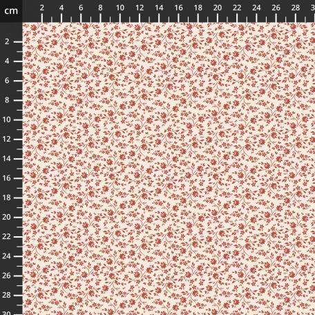 Tissu patchwork blanc petites fleurs rouges - Petite Jeanne