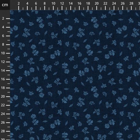 Tissu patchwork bleu marine petites fleurs bleues - Banyan