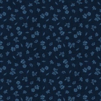 Tissu patchwork bleu marine petites fleurs bleues - Banyan