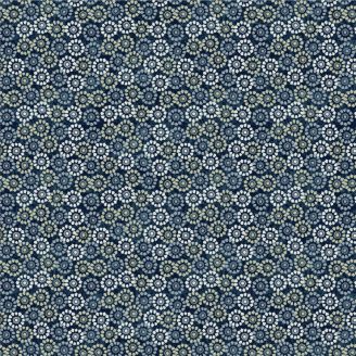 Tissu patchwork bleu indigo pâquerettes écrues - Banyan