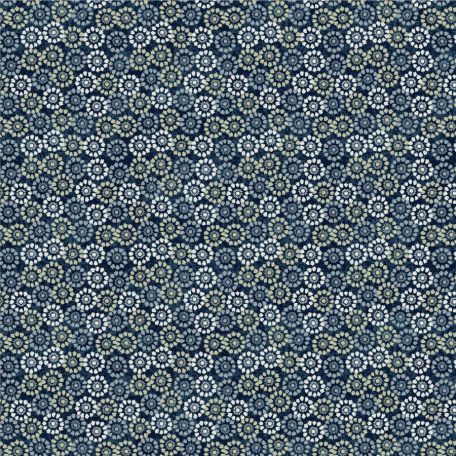 Tissu patchwork bleu indigo pâquerettes écrues - Banyan