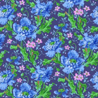 Tissu patchwork bleu indigo et fleurs printanières - Philip Jacobs