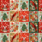 Tissu patchwork Multicolore Vignettes de Noël et animaux -Christmas Spirit de Mia Charro