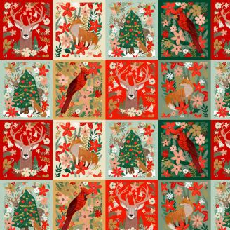 Tissu patchwork Multicolore Vignettes de Noël et animaux - Christmas Spirit de Mia Charro (32 cm x 110 cm)